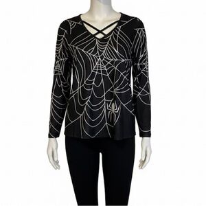 ROSHOP Spiderweb Print Top, Women’s M, Black White